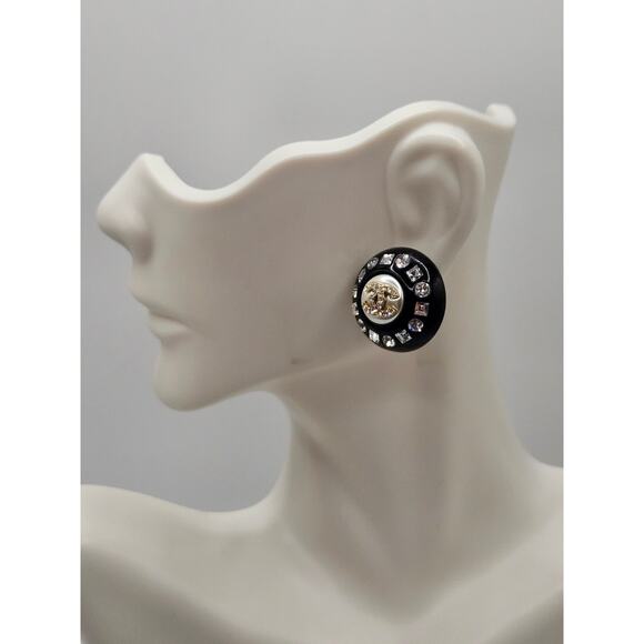 Chanel Black Resin Faux Pearl Crystal CC Stud Earrings - Picture 14 of 14